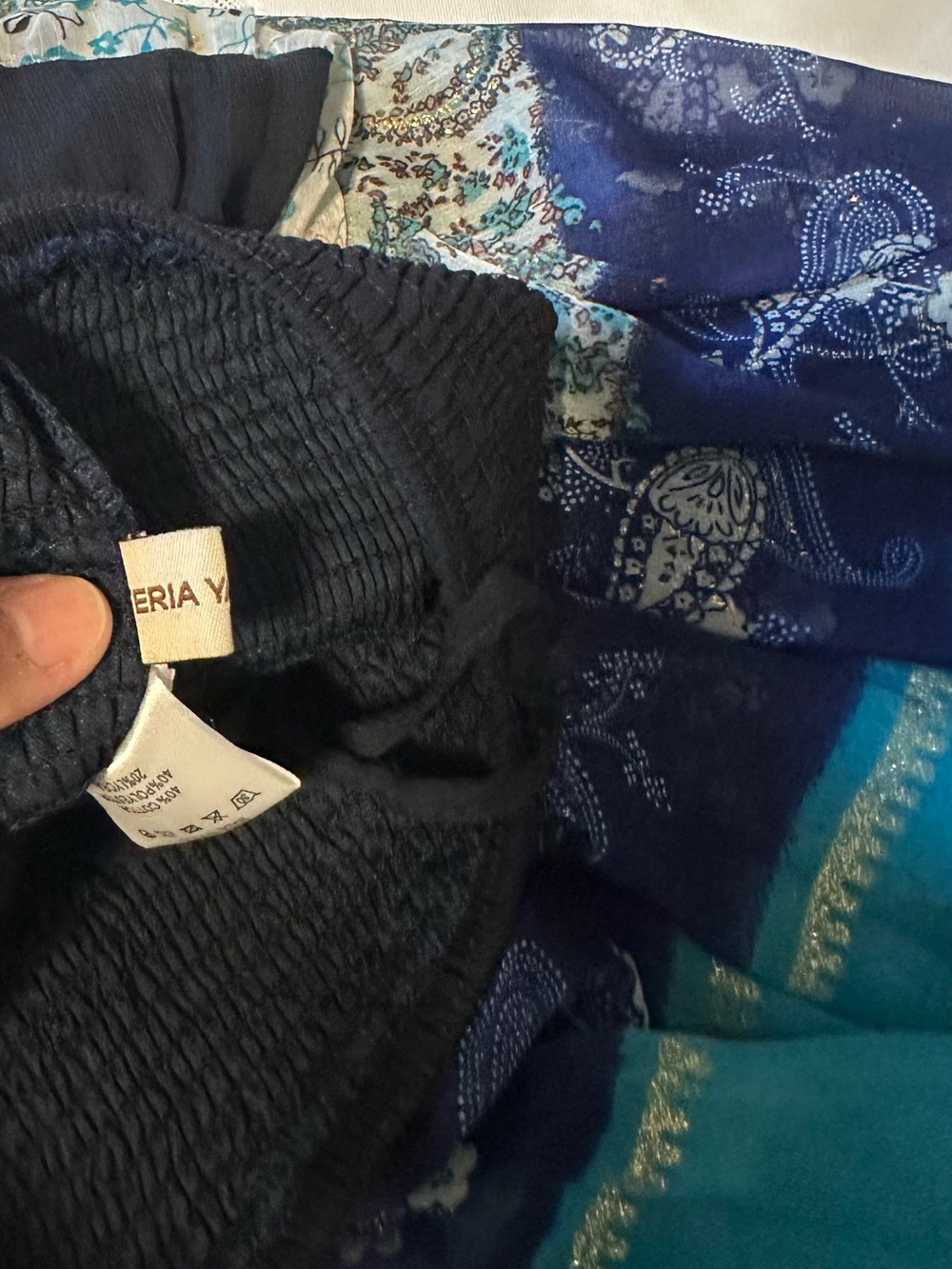 TERIA YABAR Strapless Boho Midi Dress in Navy and Teal Paisley - Picture 13 of 14